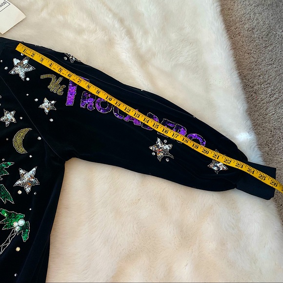 🆕 VINTAGE 80s BONNIE BOERER & CO VELVET SEQUIN HOLLYWOOD NIGHTCLUB SWEATSHIRT - Picture 16 of 16